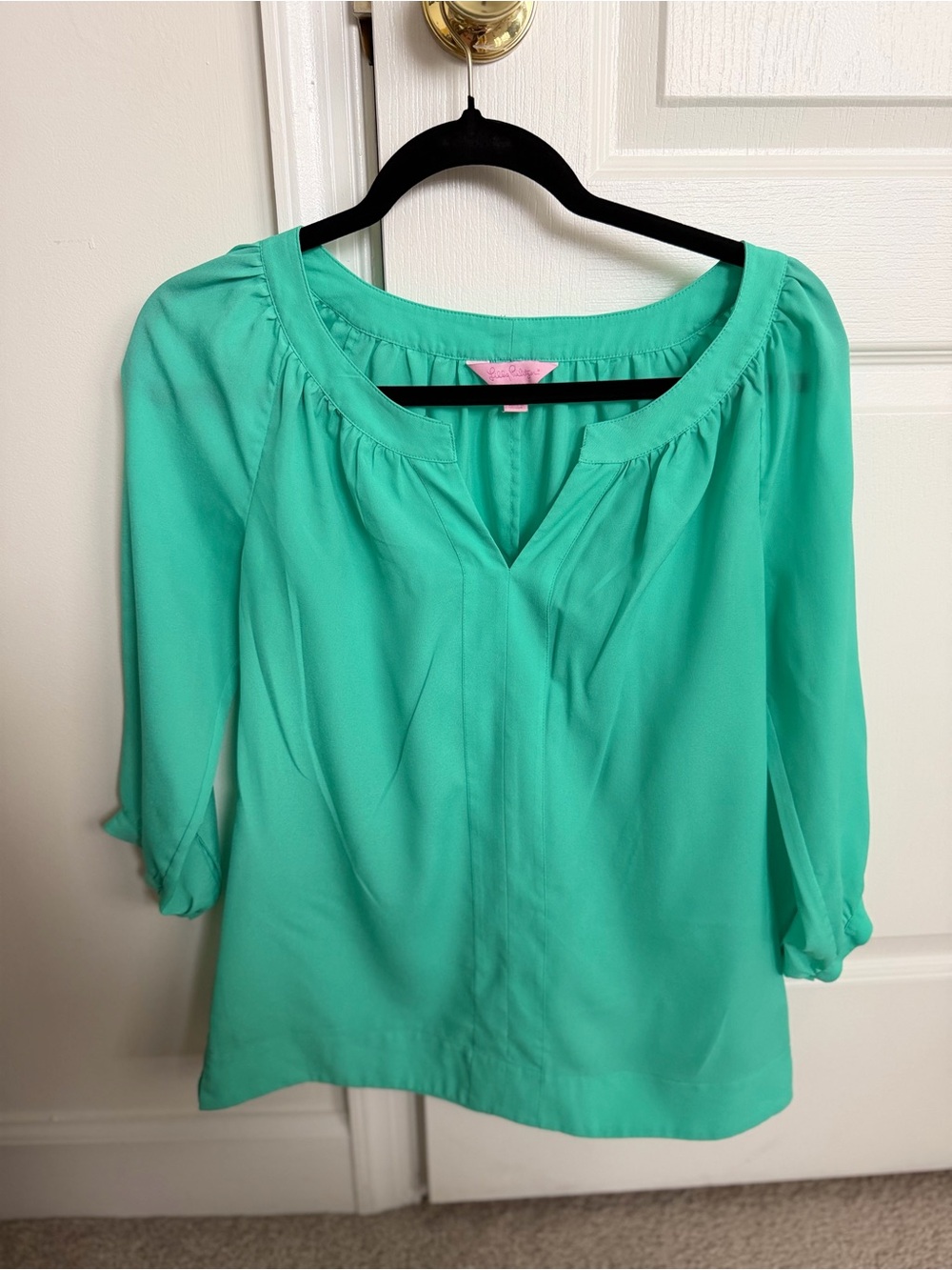 Lilly Pulitzer Seafoam Green V-Neck Peasant Blouse